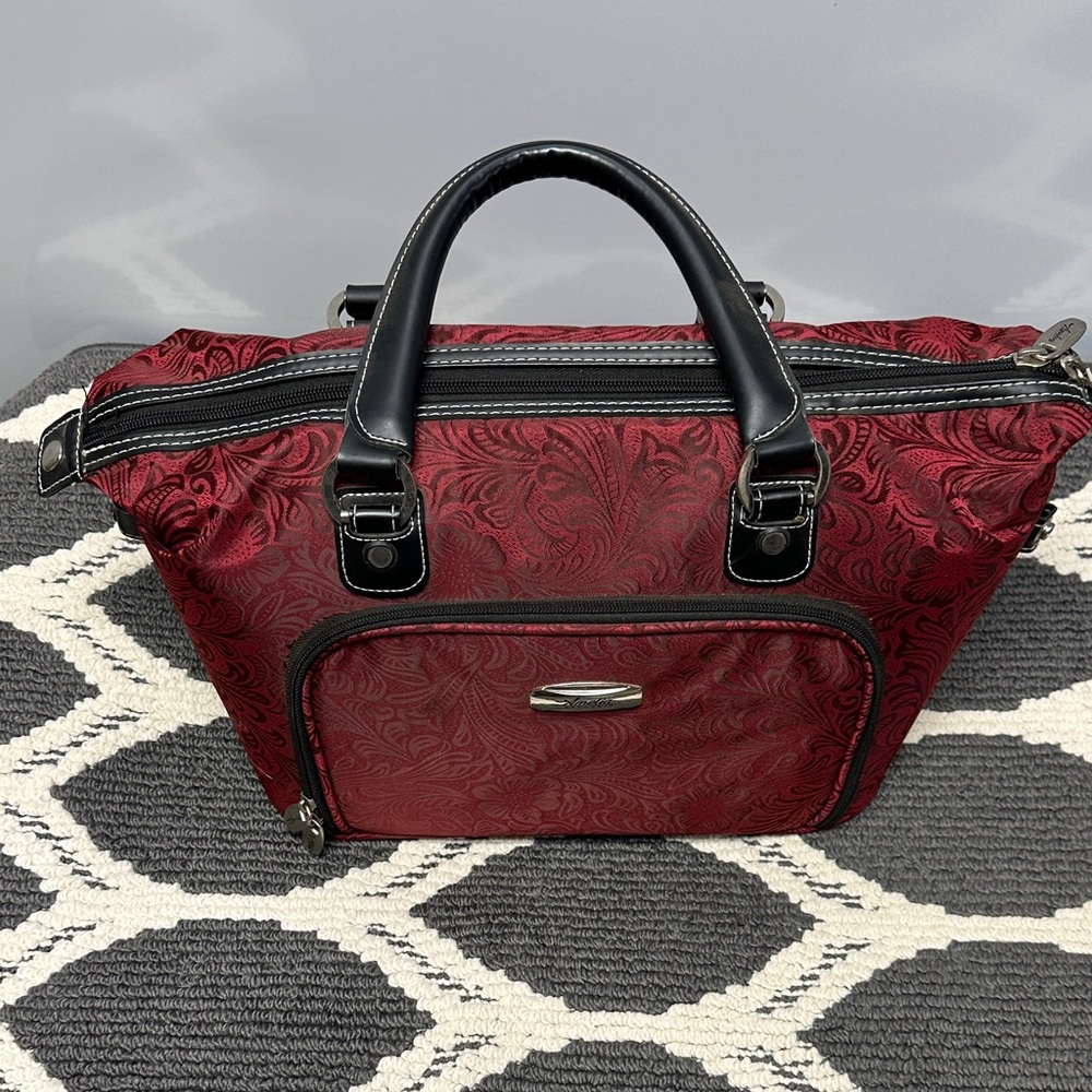 Amelia Earhart Overnight Red and Black Paisley Satchel